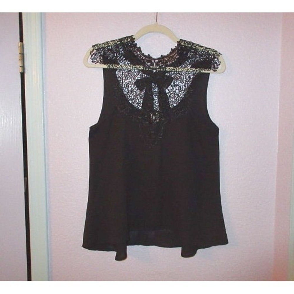 Vtg Y2K Sheer Mesh Blouse Top Size S Lace Tie Back Victorian Cyber Steampunk Emo
